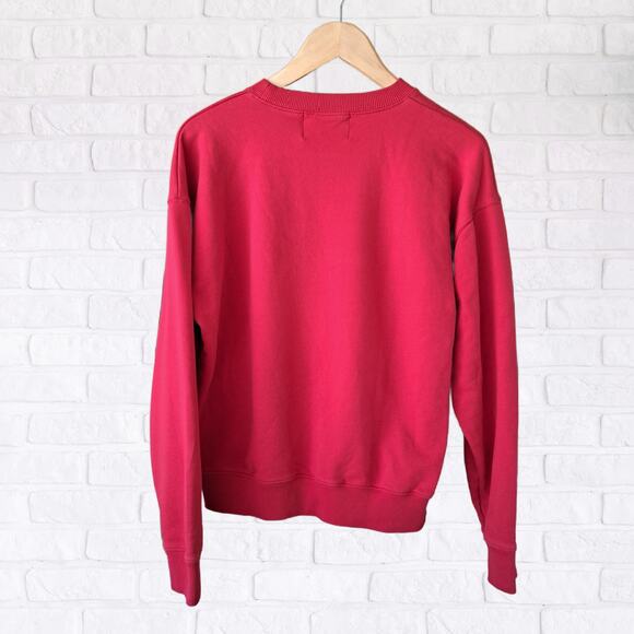 LINGUA FRANCA Women's Embroidered Sweatshirt Red "Consider the Lilies" - Picture 7 of 9